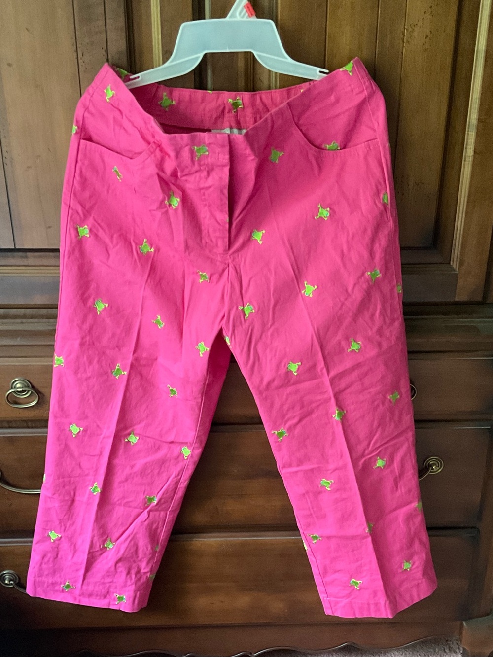 Bright Pink Embroidered Cropped Pants and lime top